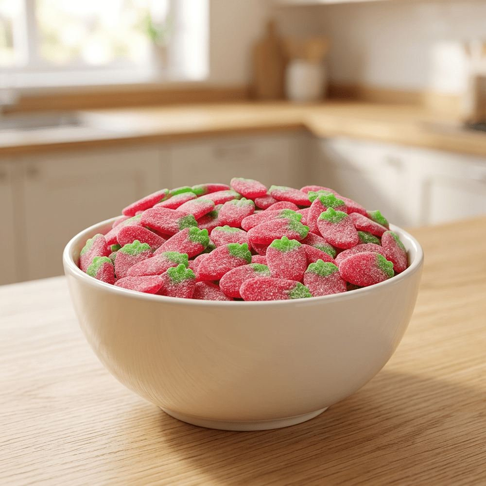 Bonbons Sour Strawberry Pick'n Mix présentés dans un bol | My American Shop