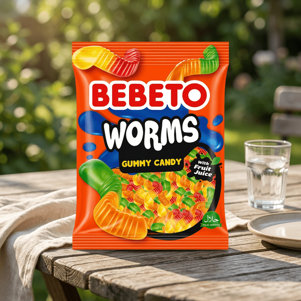 Bebeto Jelly Worms, bonbons gélifiés bicolores en forme de vers aux fruits