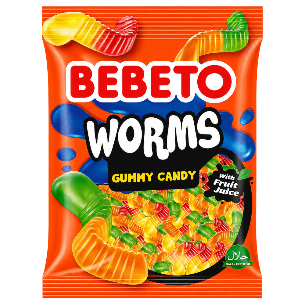 Bebeto Jelly Worms, bonbons gélifiés bicolores en forme de vers aux fruits