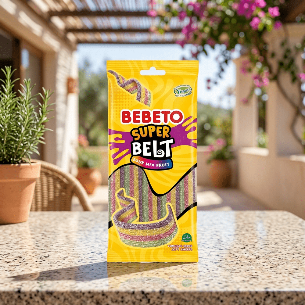 Bebeto Super Belt Fizzy Mix Fruit, bonbon en bande au mix de fruits acidulé
