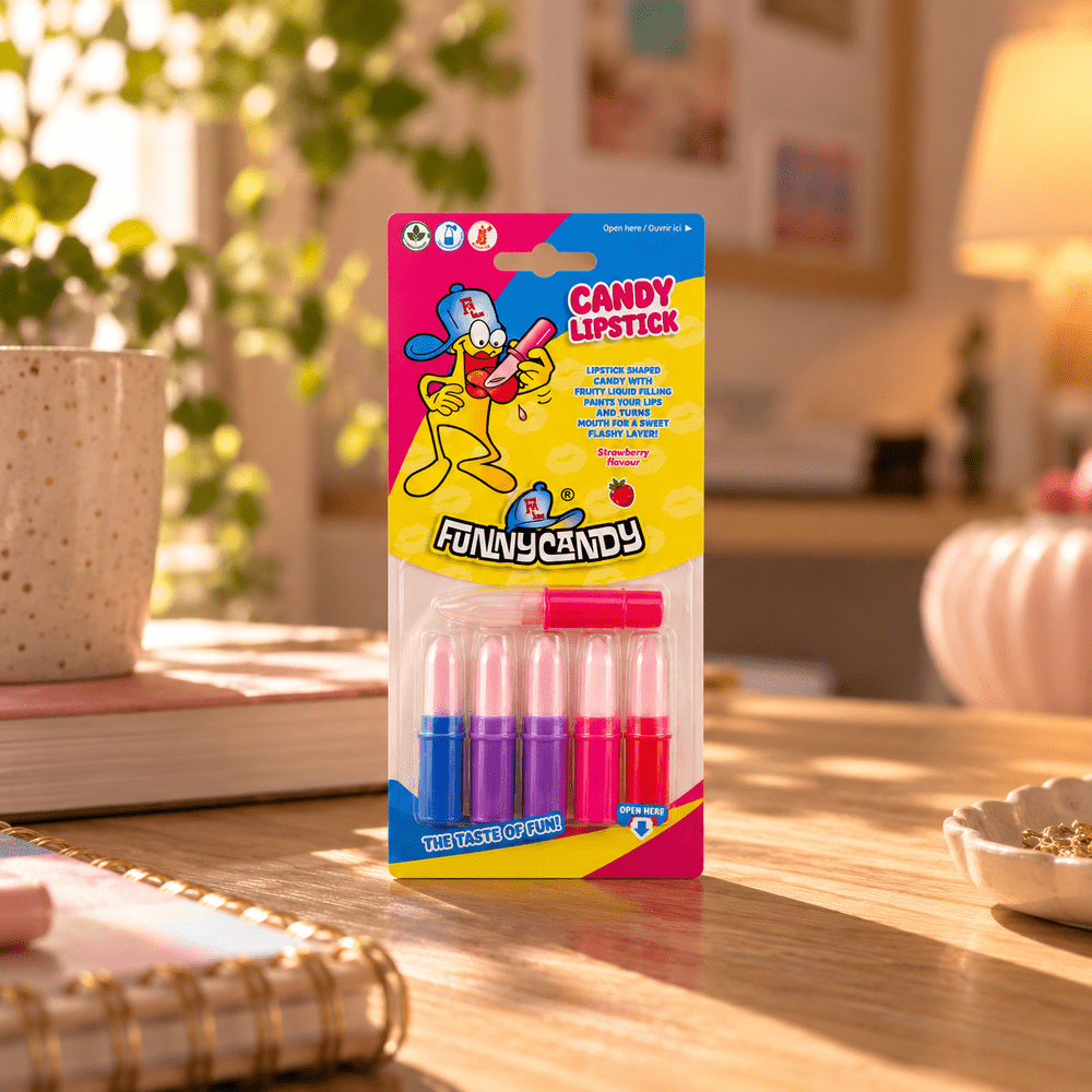 Funny Candy Lipstick, bonbon en forme de rouge à lèvres aux couleurs vives
