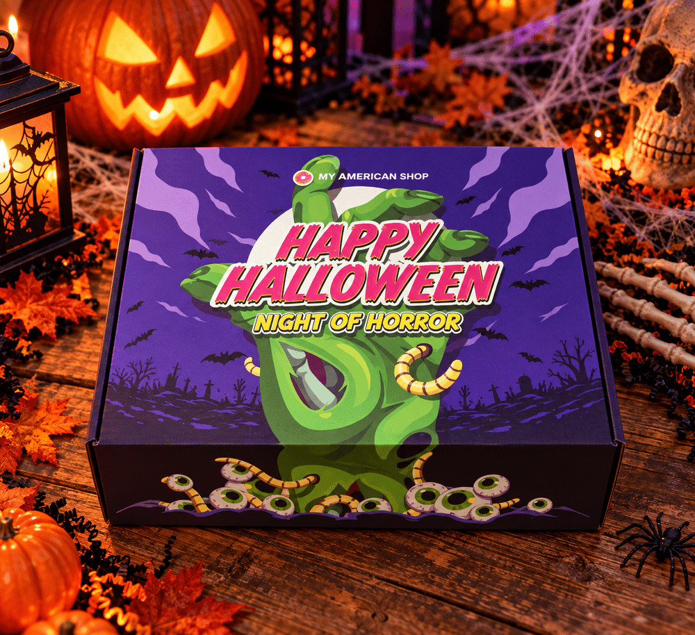 Pack Halloween My American Shop avec sélection de bonbons et snacks Halloween