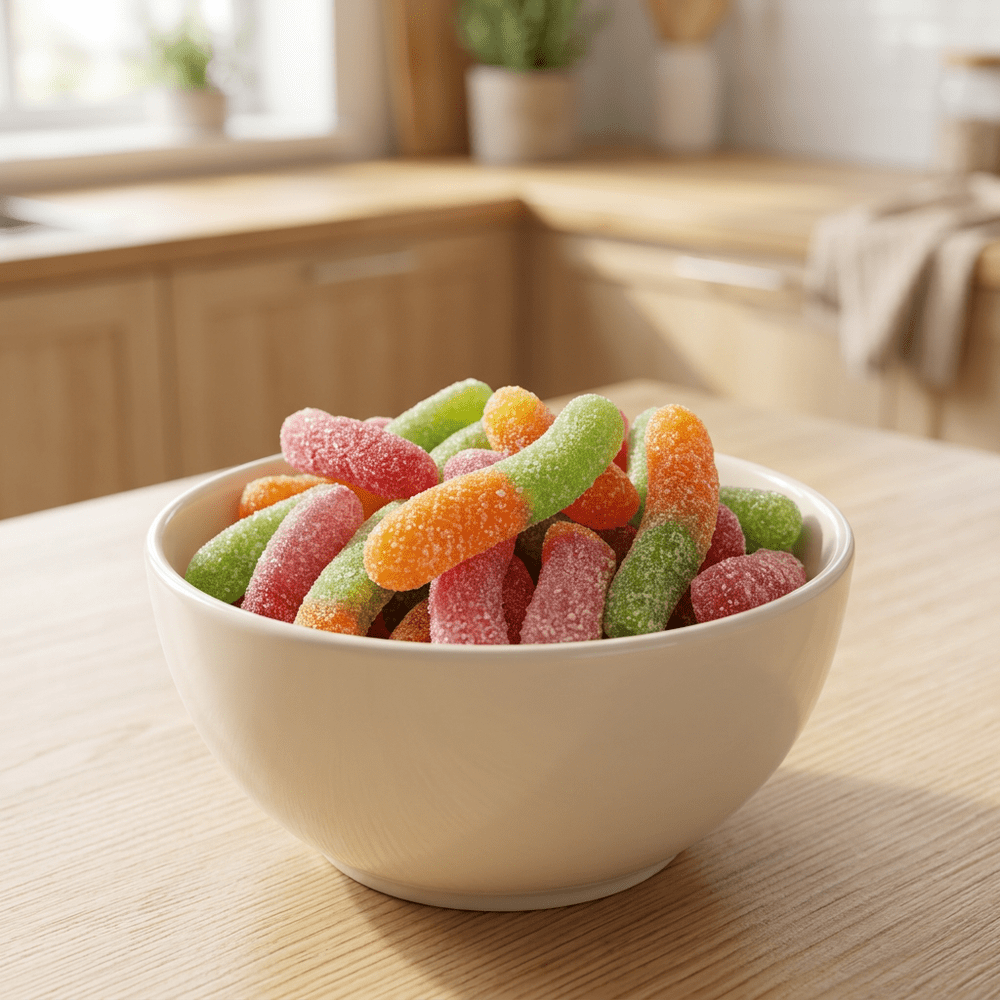 Bonbons Bebeto Worms Sour Pick'n Mix présentés dans un bol | My American Shop